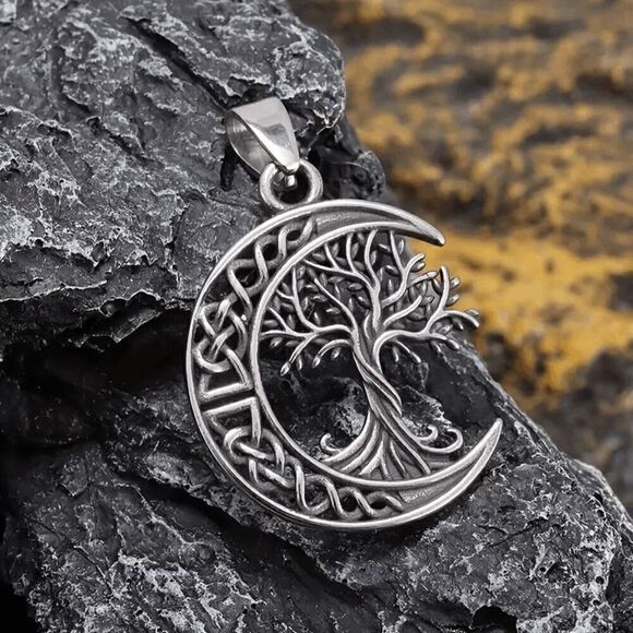 Moon Tree Of Life Unisex Stainless Steel Pendant Necklace - Picture 3 of 8